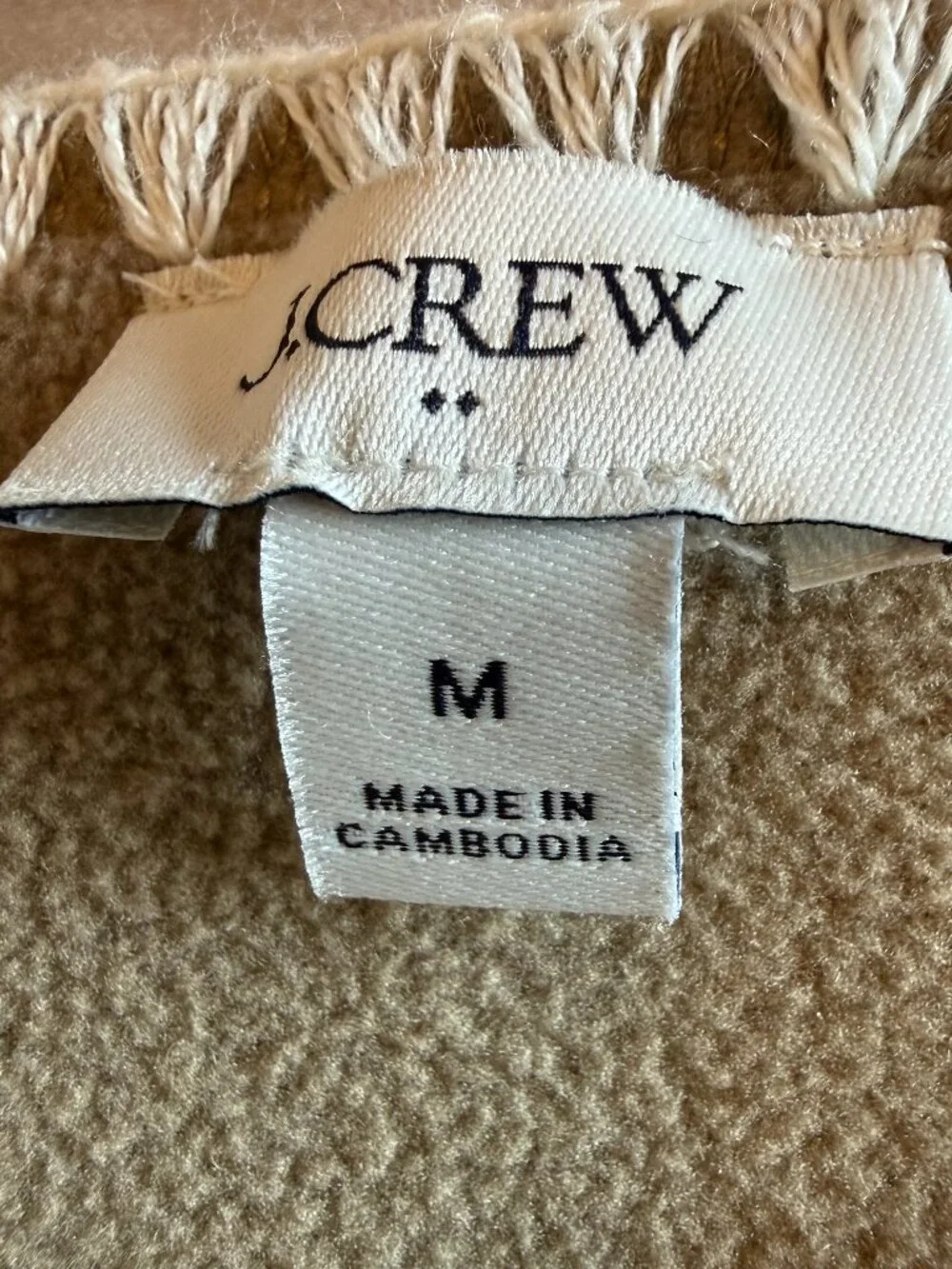 J.Crew Crew Neck Brown Sherpa Jacket Blanket Stitch Gold Button Fleece M